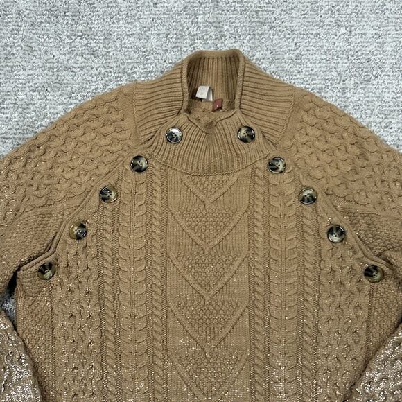 Anthropologie Pilcro Fisherman Tunic Sweater Dress Small Tan Gold Chunky Knit - Picture 4 of 11